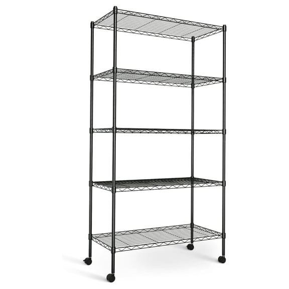 Heavy Duty 5-Shelf Storage Shelving Unit, 1250lbs Loading Capacity, 29.92" D x 13.98" W x 62.99" H Adjustable Steel Organizer Wire Rack, Black