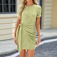 thumbnail image 2 of Womens Casual Dress Short Sleeve Ladies Bodycon Ruched Ruffle Hem Mini Dress Slim Fit Elegant Party Club Dresses, 2 of 8