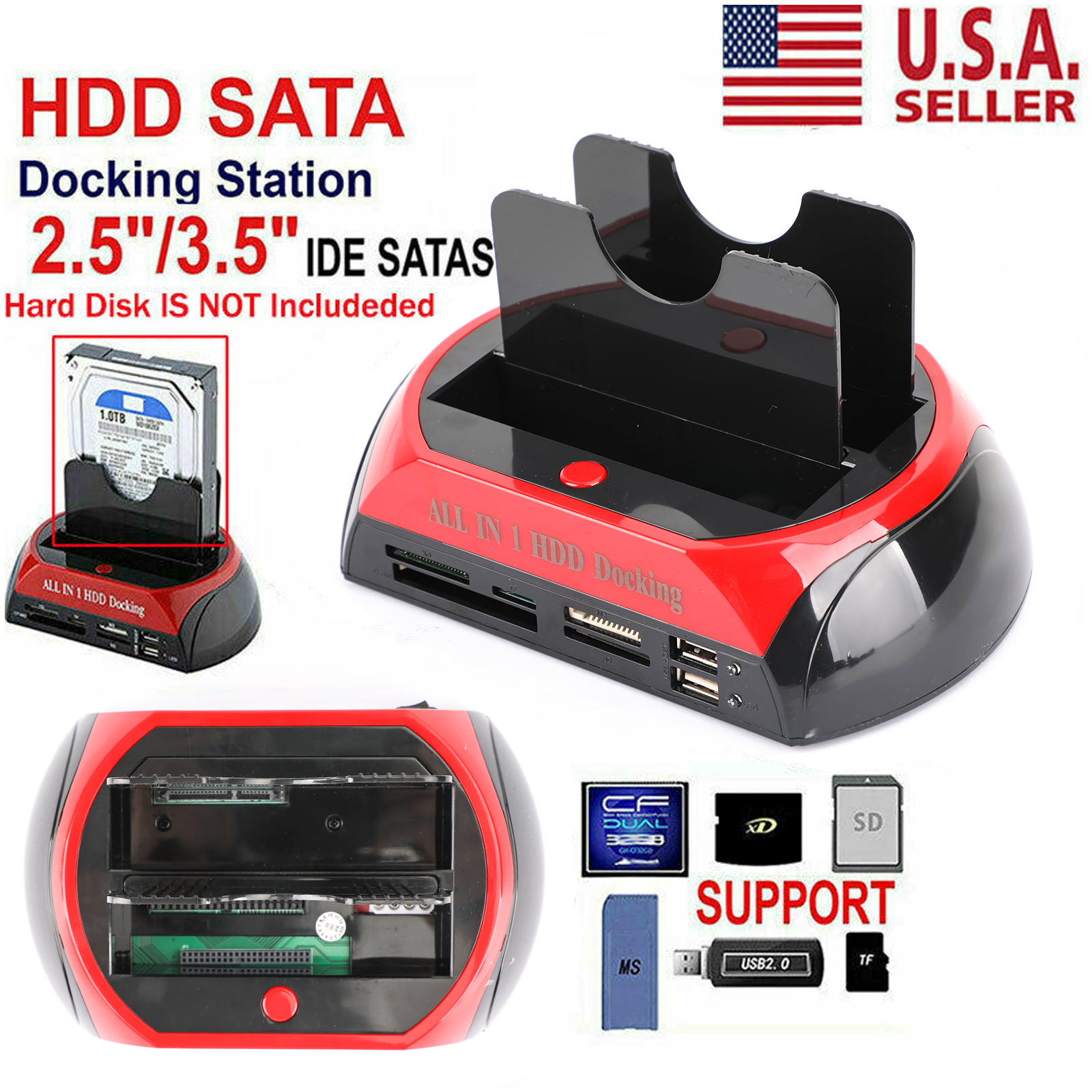All-In-1 2.5/3.5 inch Dual USB 3.0 SATA HDD Docking Station Hub Card Reader 