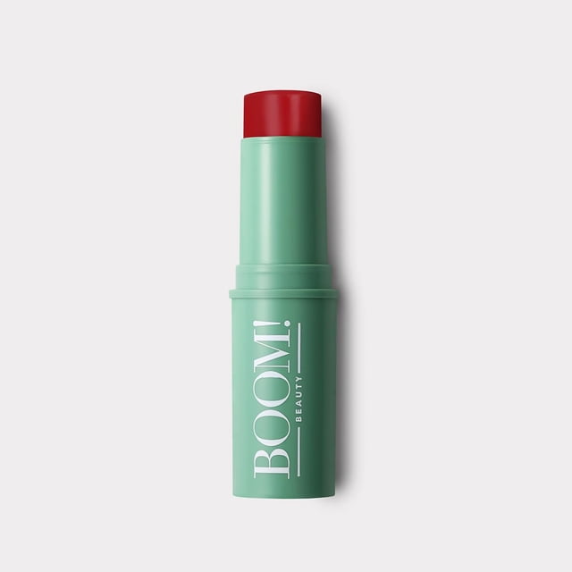 BOOM Beauty Boom Stick Parisian Red: Rubor en barra en crema 3 en 1 para ojos, labios y mejillas Lápiz labial vegano de larga duración, mezclable y colorante, para toda la piel
