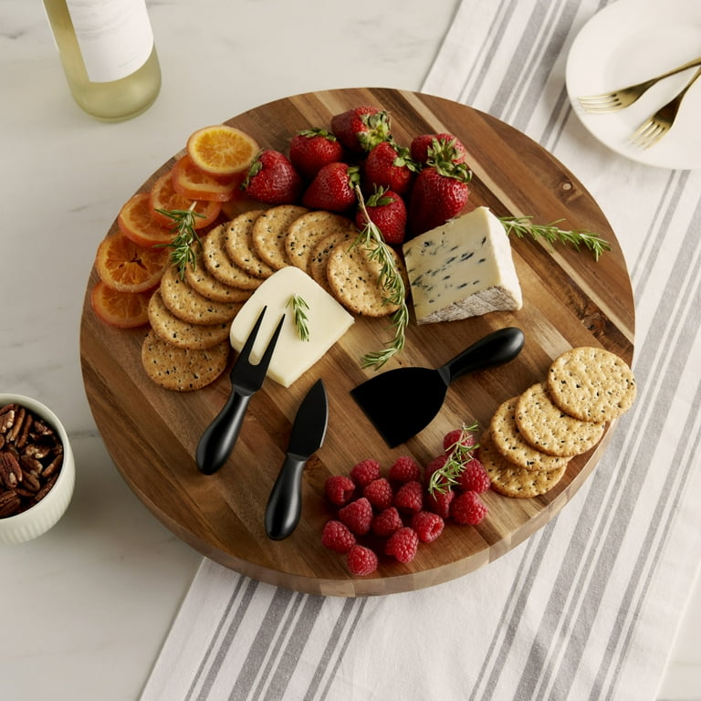 Twine Acacia Cheese Board and Knife Set Footed Cheese Snack Tray and Cheese Knives Set Cooking Accessories 16inch Diameter Walmart