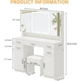 thumbnail image 7 of Selooye Vanity Desk with Mirror and Lights, Vanity Tables with 7 Drawers, Makeup Vanity with Tri-Folding 3 Colors Lighting Mirror and Cushioned Stool, Big Vanities Perfect for Bedroom, White, 7 of 7