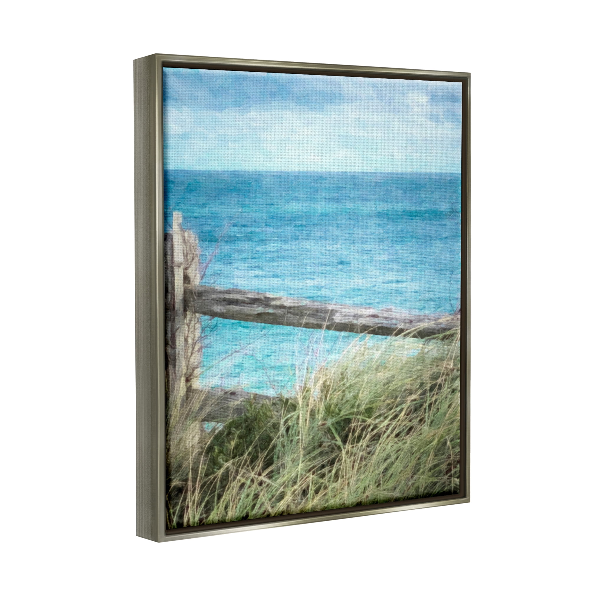 Stupell Industries Waterfront Beach Fence Nature Photography Gray Floater Framed Art Print Wall Art, 17 x 21