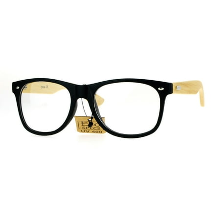 SA106 Bamboo Wood Arm Hipster Horn Rim Eco Eye Glasses Matte Black