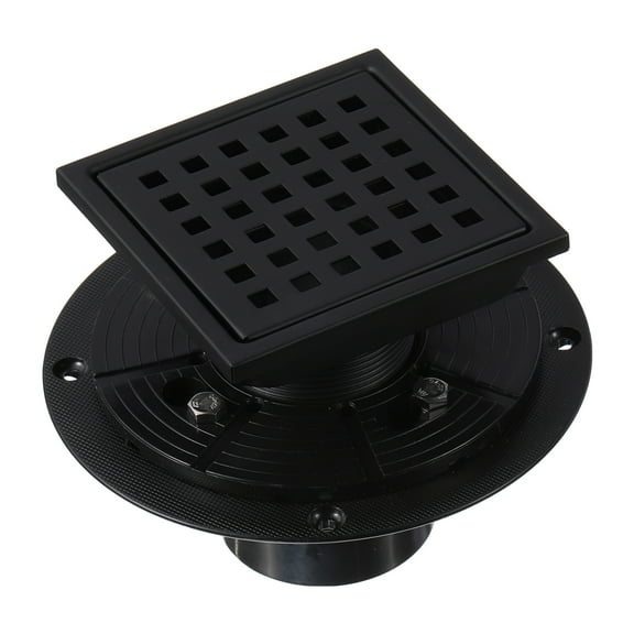 Uxcell 4 Inch Square Shower Drain, 304 Stainless Steel Floor Drain with Flange for Bathrooms, Kitchens, Matte Black