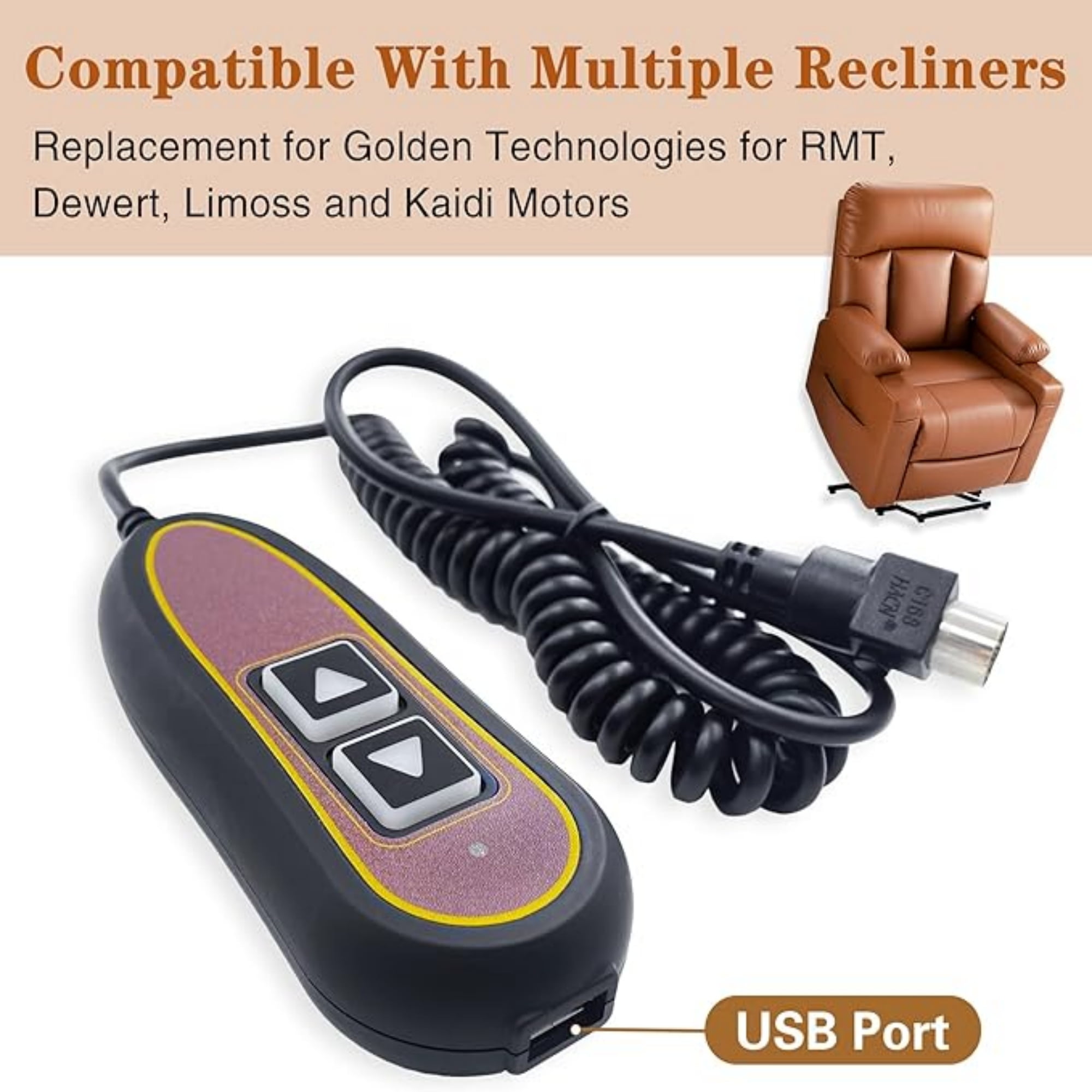 2 Button 5 Pin Remote ZK1200-HC Hand Control Replacement for Golden with USB and Backlight for Lift Chair Power Recliner