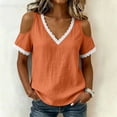 thumbnail image 2 of Cilsoka Lace Crochet Cold Shoulder Tops for Women Trendy Summer Short Sleeve Tunic Shirts Casual Loose Blouses, 2 of 6