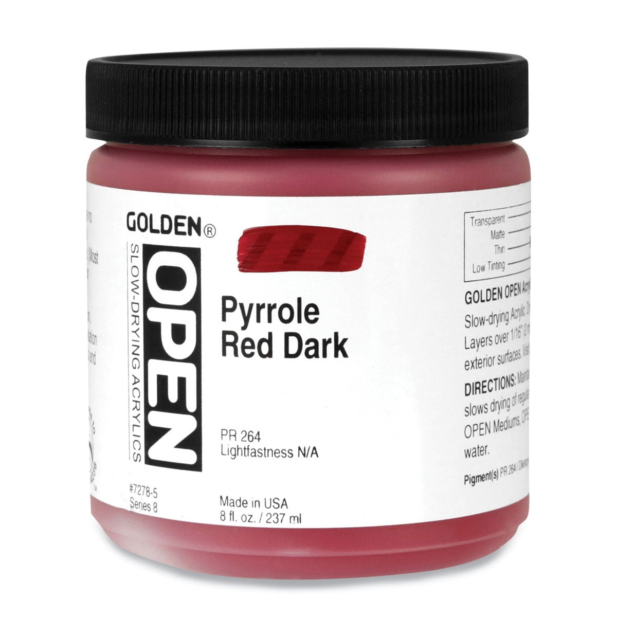 Golden Open Acrylics - Pyrrole Red Dark, 8 oz Jar