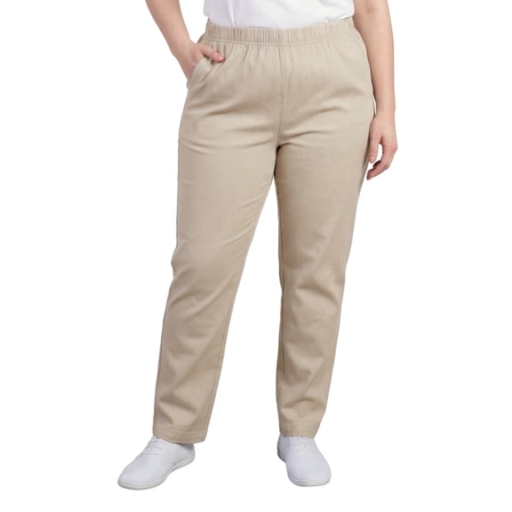 Turtle Bay New York Women’s Pull-On Pants, Elastic Waist, Soft Cotton Blend Lightweight Twill, Plus Sizes Available