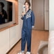 thumbnail image 5 of Pijama de seda de hielo y nieve para mujer, primavera y verano, estampado digital, manga larga, satén, dos piezas, ropa informal para el hogar, otoño, 5 of 6