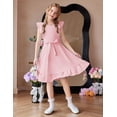 thumbnail image 4 of Arshiner Girls Spring Summer Dresses Flutter Sleeve A-line with Belted Pockets Casual Party Dress, 4 of 6