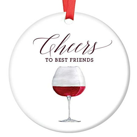 Cheers to Best Friends Ornament, Wine Porcelain Ceramic Ornament, Red Wine Friends Ornament, 3