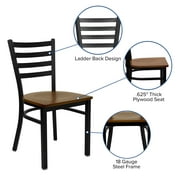 Flash Furniture HERCULES Series Black Ladder Back Metal Restaurant Chair - Cherry Wood Seat