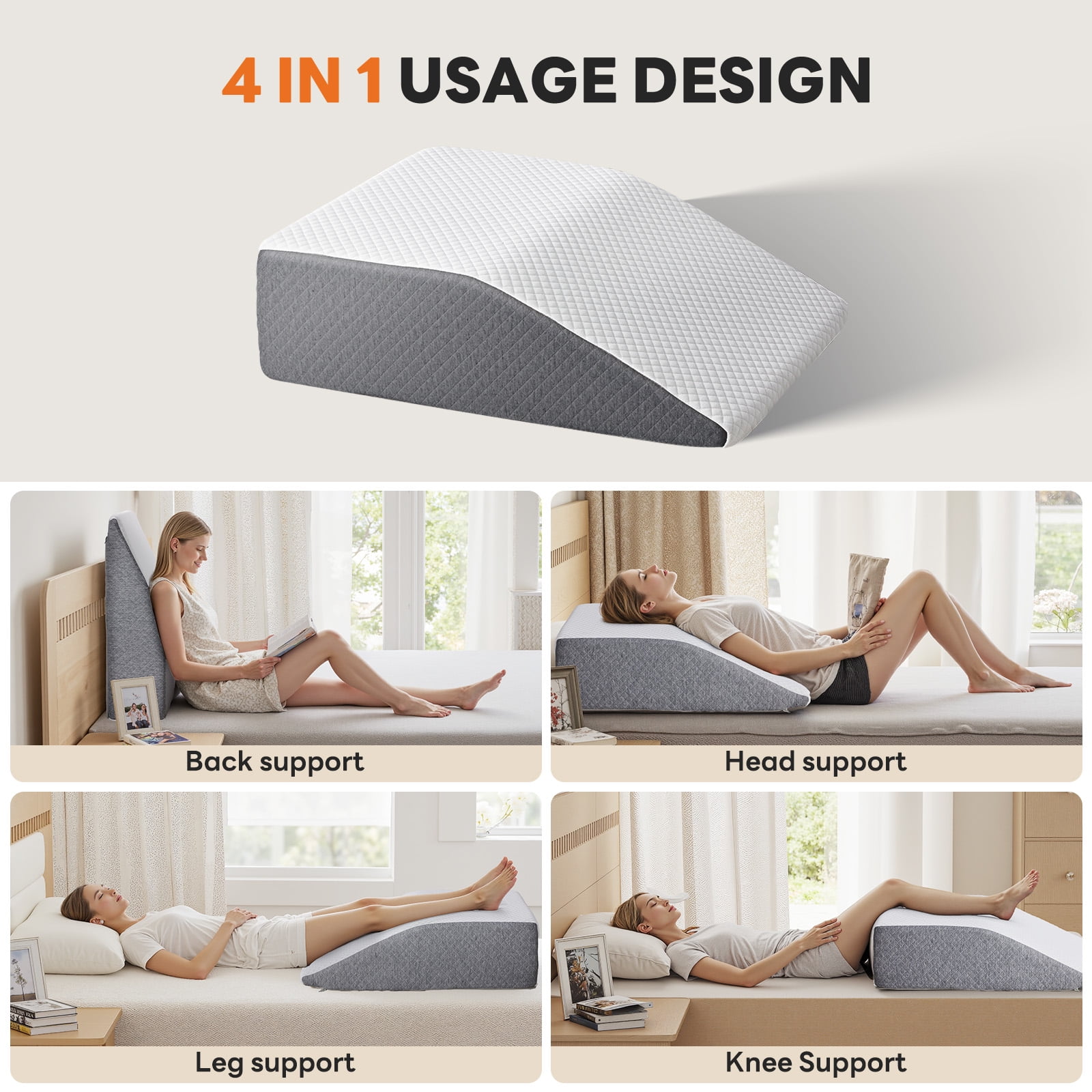 JIOABL Wedge Body Pillow for Sleep Comfort, Neck Pain Relief, Acid Reflux, Heartburn, Back Pain Relief and Snoring, 7Inch