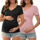 thumbnail image 1 of INSPIRAR CHIC Blusa de Maternidad para Mujeres en el Día de la Madre, con Pliegues, Cuello en V Cruzado, Manga Corta, Talla X-Large, Negro y Rosa, 1 of 6