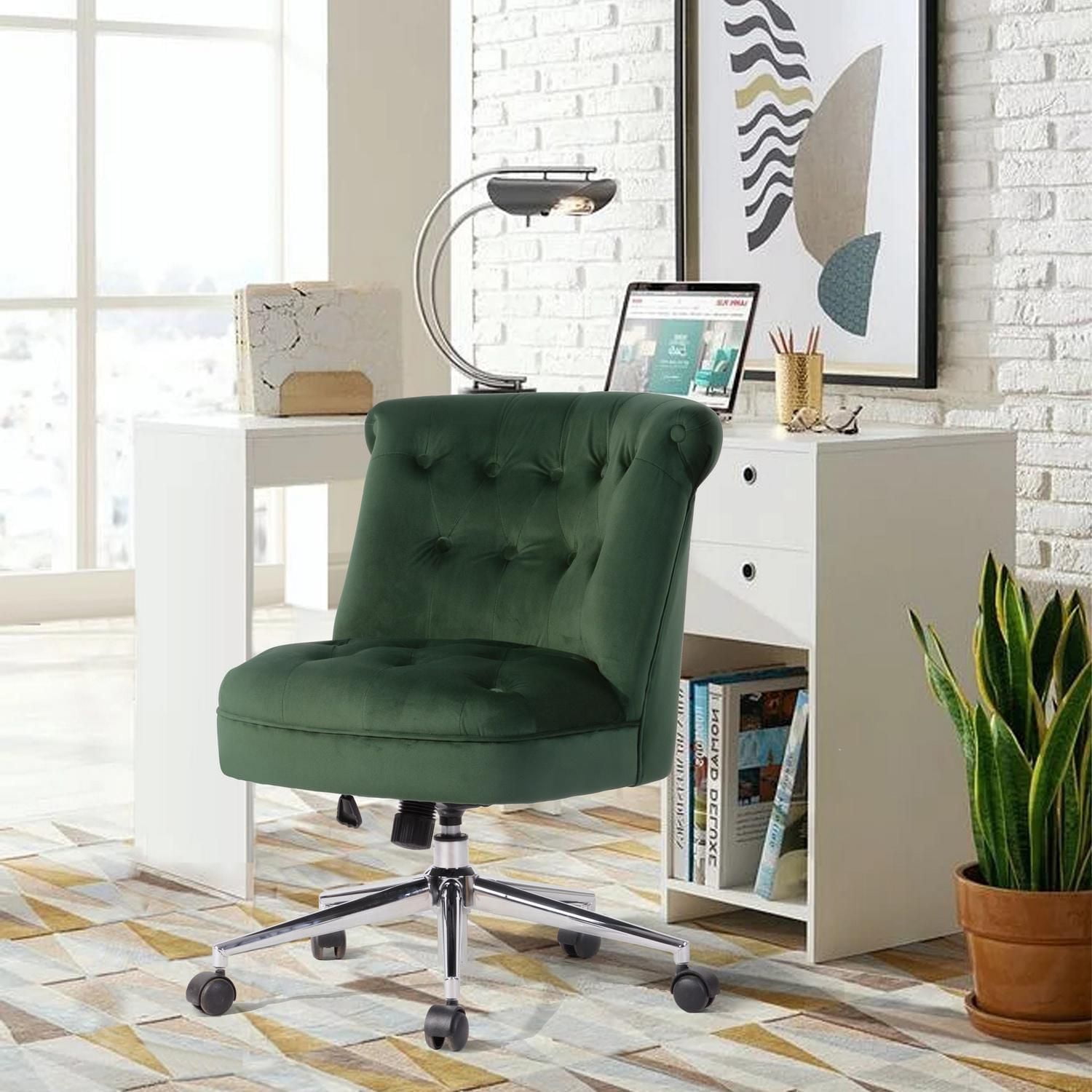 Homylin Modern Swivel Home Office Chair, Fabric Upholstered Accent Chair Tufted Vanity Chairs Adjustable Computer Desk Chair for Living Room Bedroom Study Room, Green