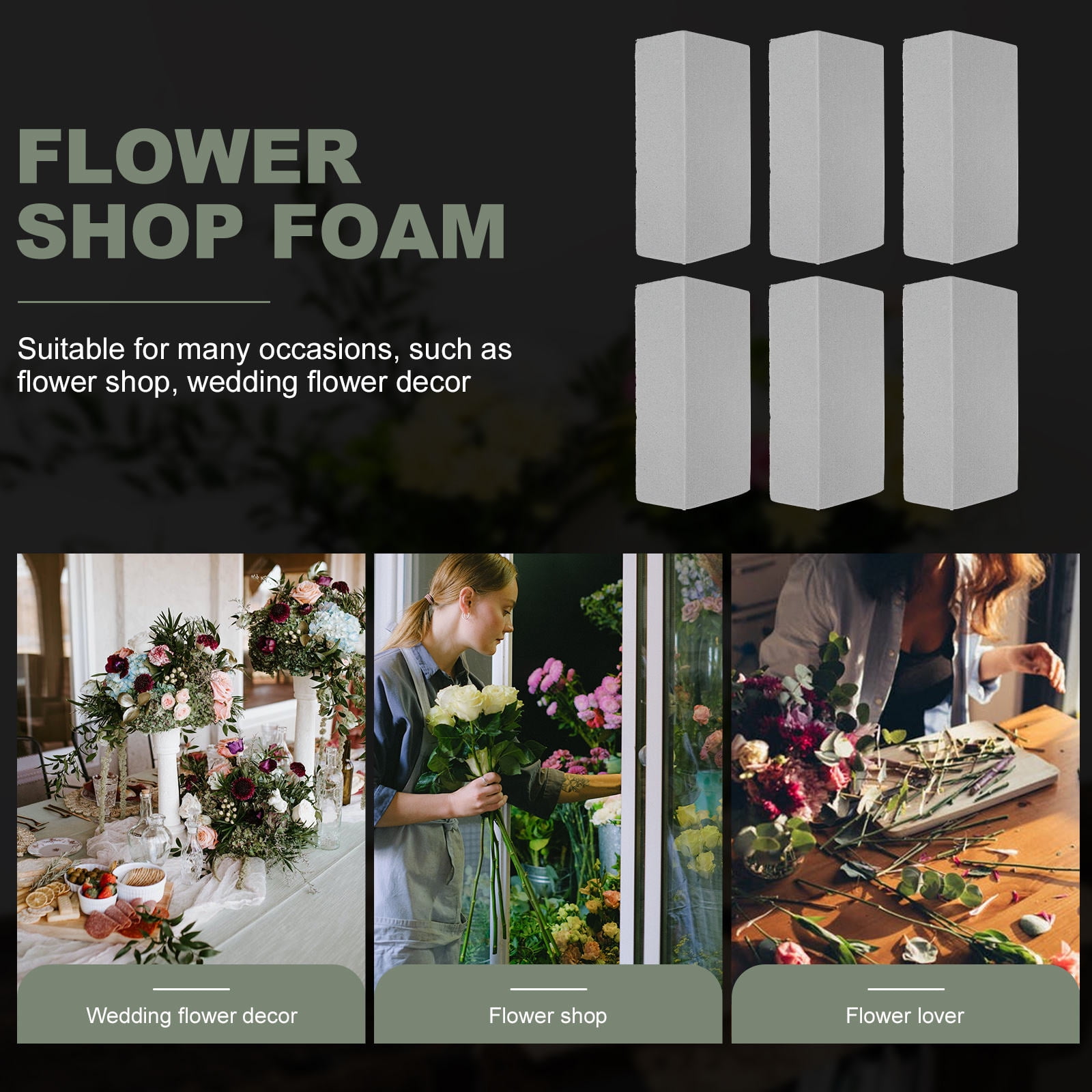 COMPUKAS Flower Shop Foams Black 6Pcs 8.9X4.1X2.8In