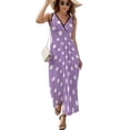 thumbnail image 2 of Light Purple And White Polka Dots Pattern Womens Night Club Maxi Dress V Neck Sleeveless Bohemia Long Dresses, 2 of 9