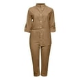 thumbnail image 4 of GILIGEGE Linen Sets for Women 2 Piece Summer Oversized Long Sleeve Shirt Outfits Comfy Suit，Solid Color V Neck Shirt and Pants Cotton and Linen Two Piece Set Tracksuit Lounge Matching Sets, 4 of 5