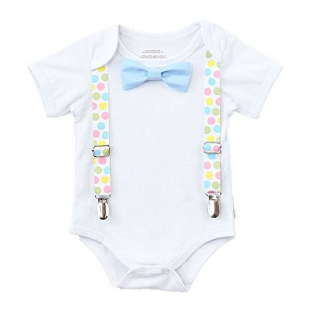 Noah's Boytique Baby Boys Easter Bunny Picture Outfit Dots Light Blue