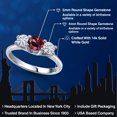thumbnail image 2 of Gem Stone King 14K White Gold Red Rhodolite Garnet & White Moissanite 3-Stone Engagement Ring | 1.06 Cttw | Round 5MM and 4MM | Three Stone Wedding Anniversary Promise Ring for Women (Size 7), 2 of 6