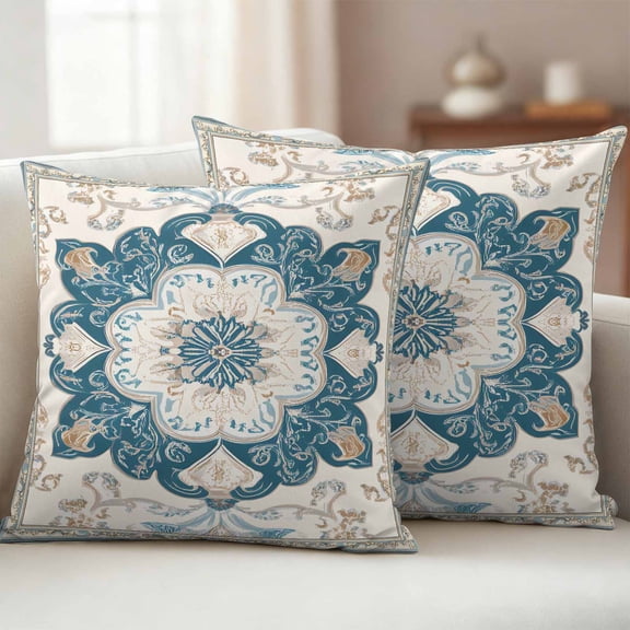 Pack of 2 Outdoor Pillow Covers 18x18 Inch Waterproof Boho Flowers Throw Pillow Covers,Decorative Couch Pillow Shams Protectors Country Neutral Chic Abstract Floral Art Patio Cushion Pillowcases