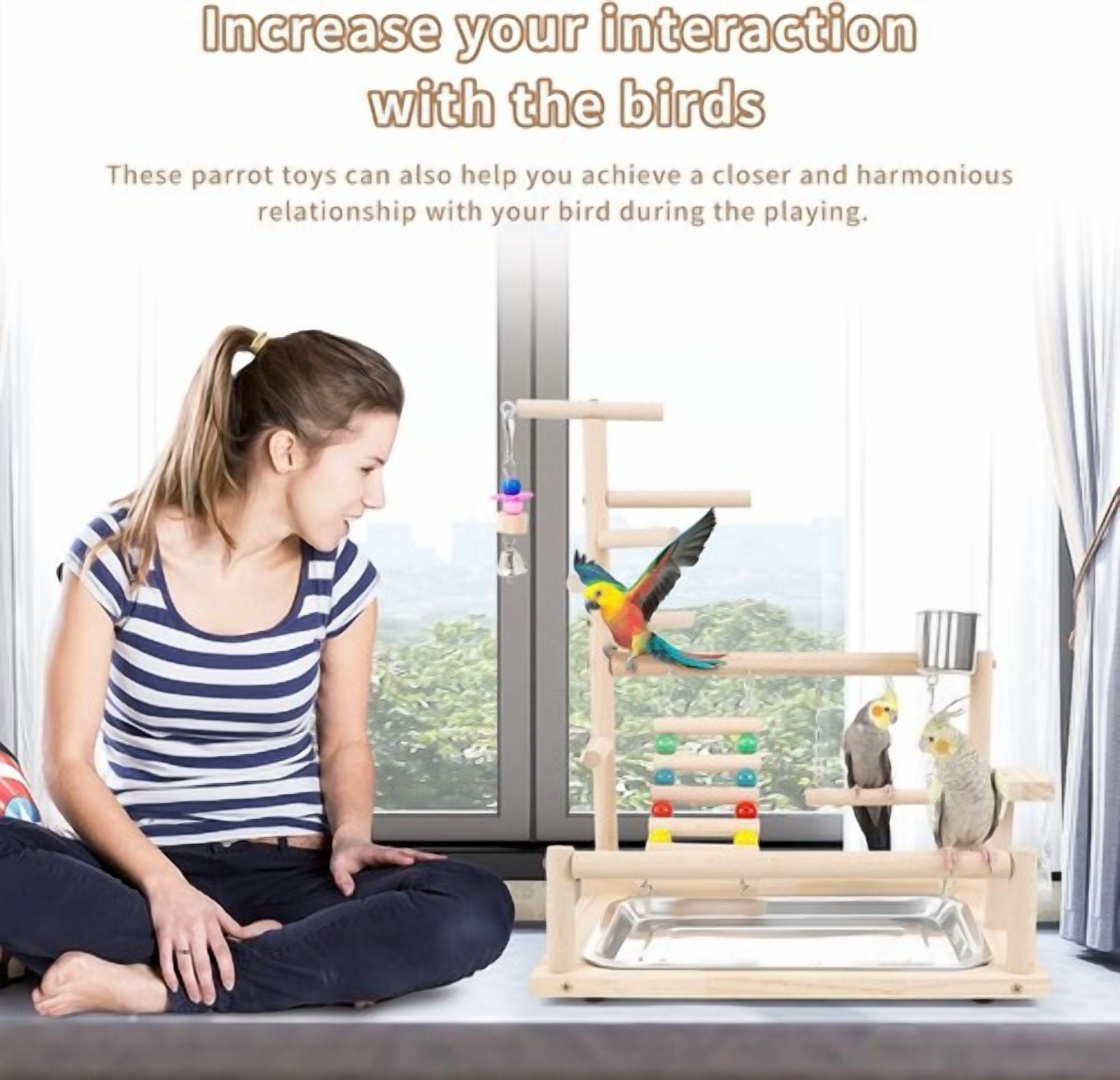 ShadeMart Bird Playstand with Toys, Cockatiel Playground Perch & Gym for Parakeets, Conures, Finches - Includes Ladder, Platform, Easy Assembly