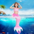 thumbnail image 2 of Kids Girls Summer Bathing Beach Suits 3 Pieces Swimwear With Tail Fish Scale Print Ruffle Bikini Swimsuit Spring Swimsuits Clothes 6-7T, 2 of 4