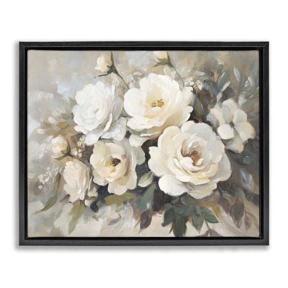 Stupell Industries Transitional Blushing Cream Bouquet Black Floating Frame Canvas Art, 21 x 17, by Petals Prints Design
