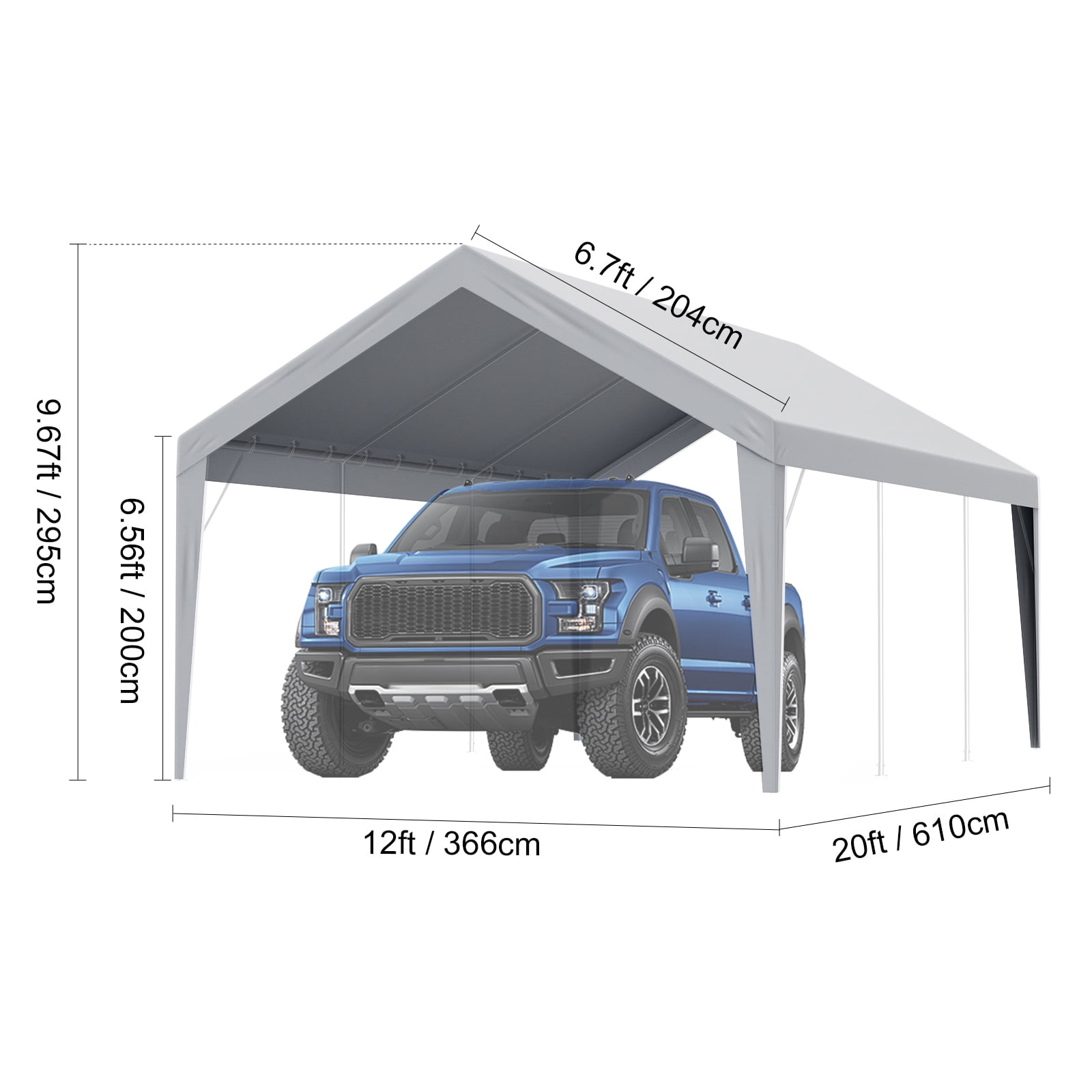 KFFKFF 12 x 20 Feet Carport Replacement Canopy Car Shelter Cover Gray