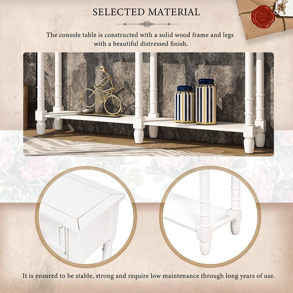 Private Jungle Console Table Sofa Table Easy Assembly with Two Storage Drawers and Bottom Shelf for Living Room, Entryway (Ivory White) Private Jungle Console Table Sofa Table Easy Assembly with Two Storage Drawers and Bottom Shelf for Living Room, Entryway (Ivory White)