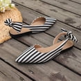 thumbnail image 5 of hoksml Women Pointed Toe Slingback Flat Flats, Striped Canvas Upper Back Bow Tie Slip On Casual Dress Shoes, 5 of 9