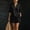 Black, variant on Women's Two-piece V-neck 3/4-sleeve Top with Shorts Set, Casual Wear, Suitable for Summer Beach Vacation