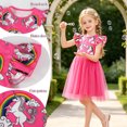thumbnail image 4 of AmzBarley Girls Rainbow Unicorn Flutter Sleeve Tulle Dress, Cute Cartoon Print Round Neck Casual Princess Tutu Dress for Girls 5-6 Years, 4 of 7
