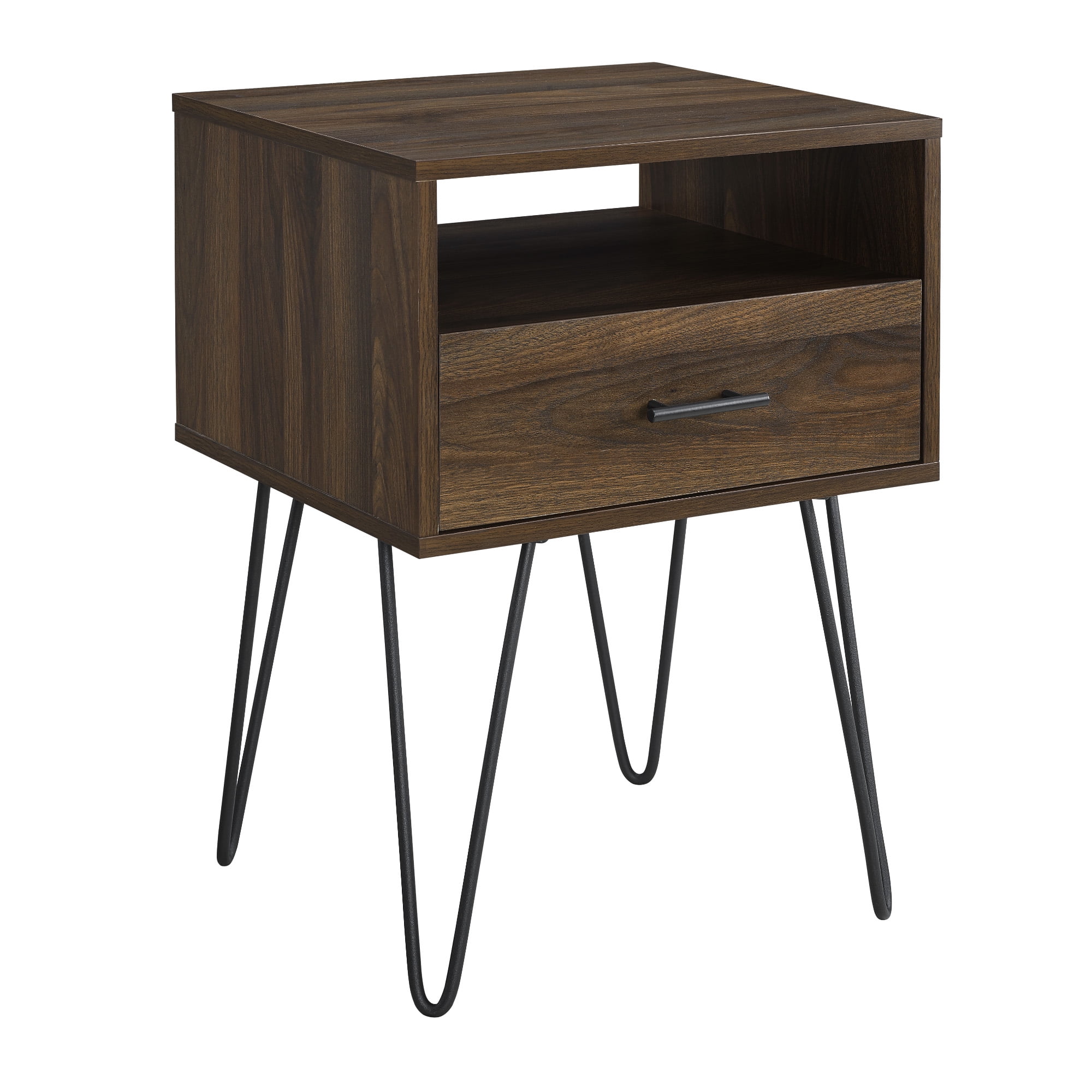Free Shipping Walker Edison Mid Century Modern Hairpin Leg Nightstand Dark Walnut Walmart
