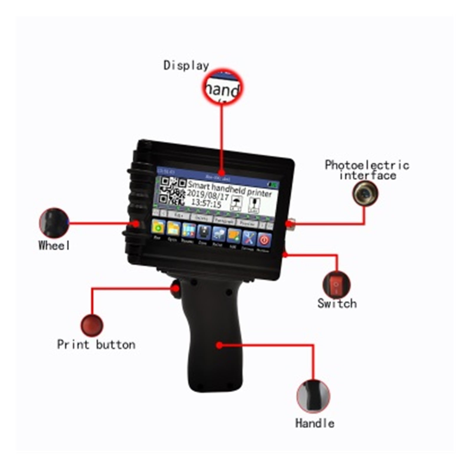 Printer Jet, Smart Touch Inkjet Printer, 2-12MM Font Height Handheld Printer, For Batch Number/serial Number/label/barcode, Quick Dry
--------
,Fast Printing