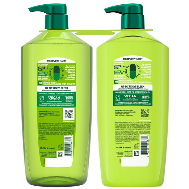 FUCESS Premium AR Shampoo 2本セット Garnier Fructis Sleek and Shine Shampoo for Frizzy Hair, 2
