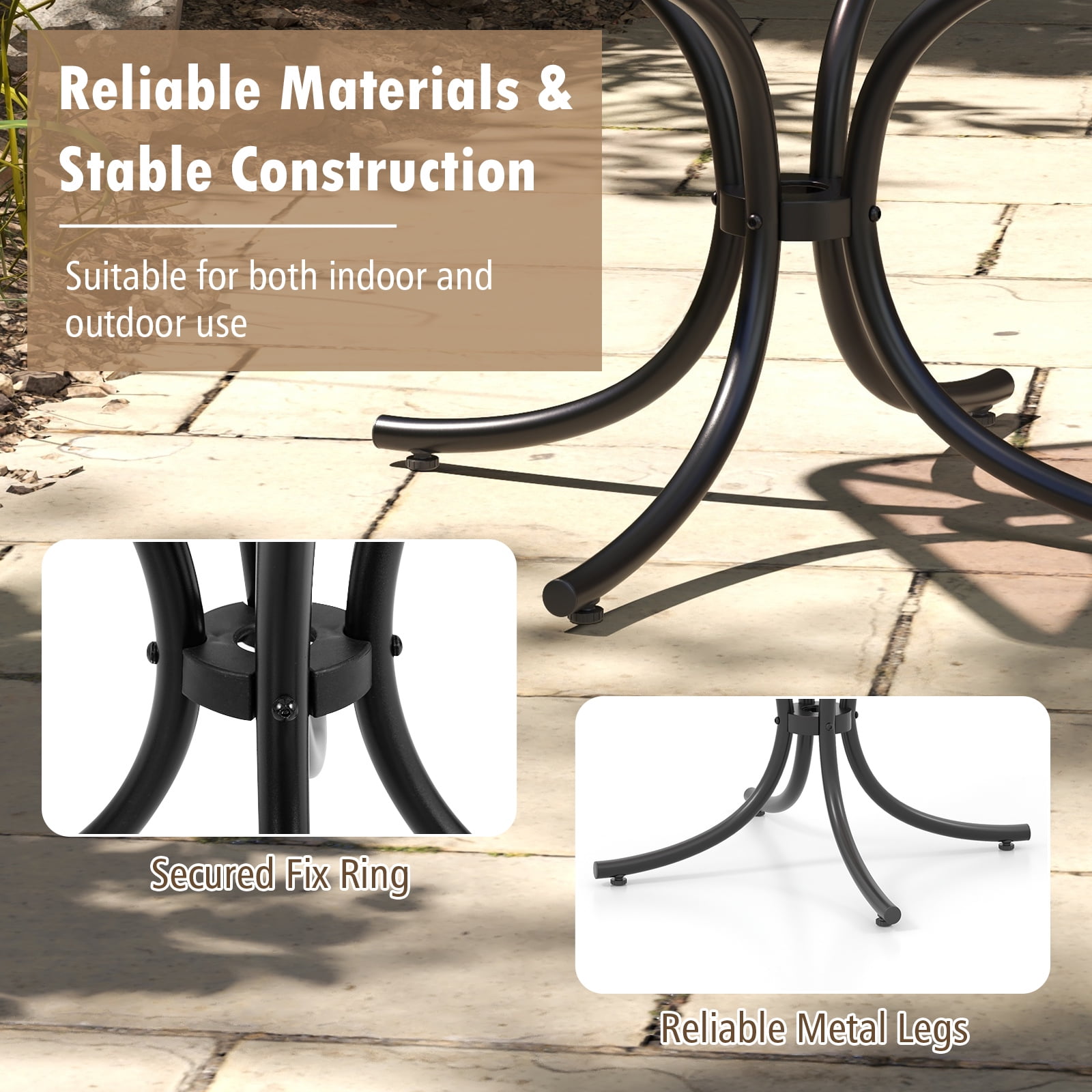 BLACK JAGUAR Tempered Glass Top Patio Table, 20" Outdoor Side Table w/ Heavy-duty Metal Frame Patio Square End Table
