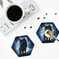 thumbnail image 4 of Honeii Night Scene of Wolves print Leather Coaster Set of 4, ideal for safeguarding your furniture from drinks spills and effortless cleanup-Hexagon, 4 of 6
