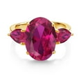 thumbnail image 2 of Gem Stone King 18K Yellow Gold Plated Silver Red Created Ruby Ring for Women (5.00 Cttw, 14X10MM Oval and 7X5MM Pear Shape, Gemstone July Birthstone, Size 5), 2 of 3