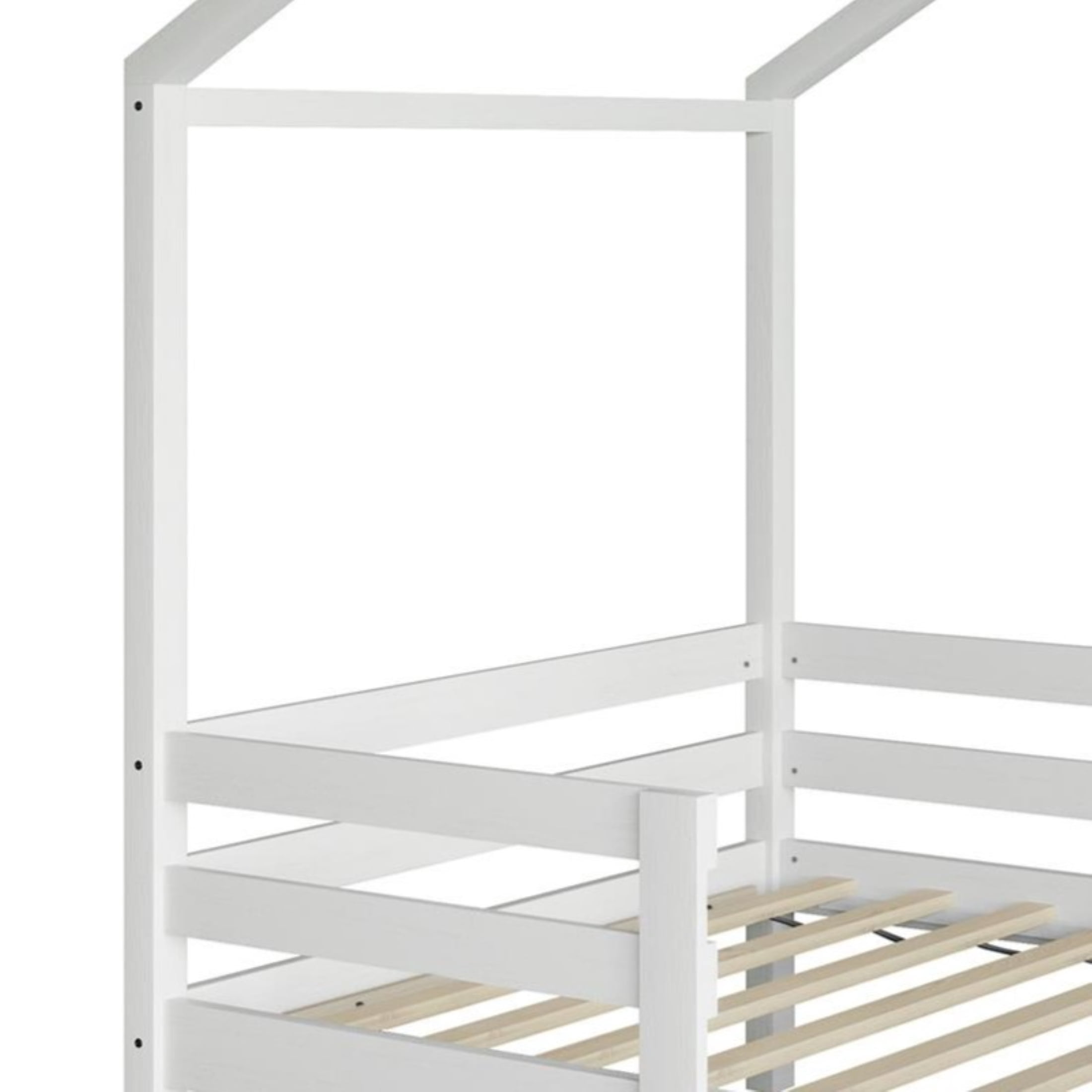Castle Place Mid-Century Wooden Canopy Bed, White