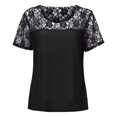 thumbnail image 4 of under $10 Women Lace Splicing Crewneck Solid Tees Top Lace Short Sleeve Slim Fitted T-Shirt Blouse Black,L, 4 of 5