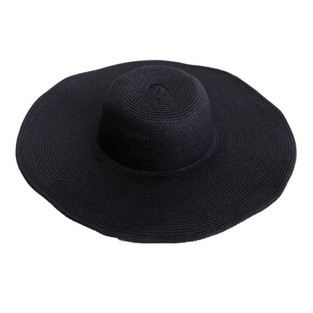 HDE Women's Floppy Packable Wide Brim Sun Shade Derby Beach Straw Hat (Black)