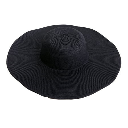 - HDE Women's Floppy Packable Wide Brim Sun Shade Derby Beach Straw Hat (Black)