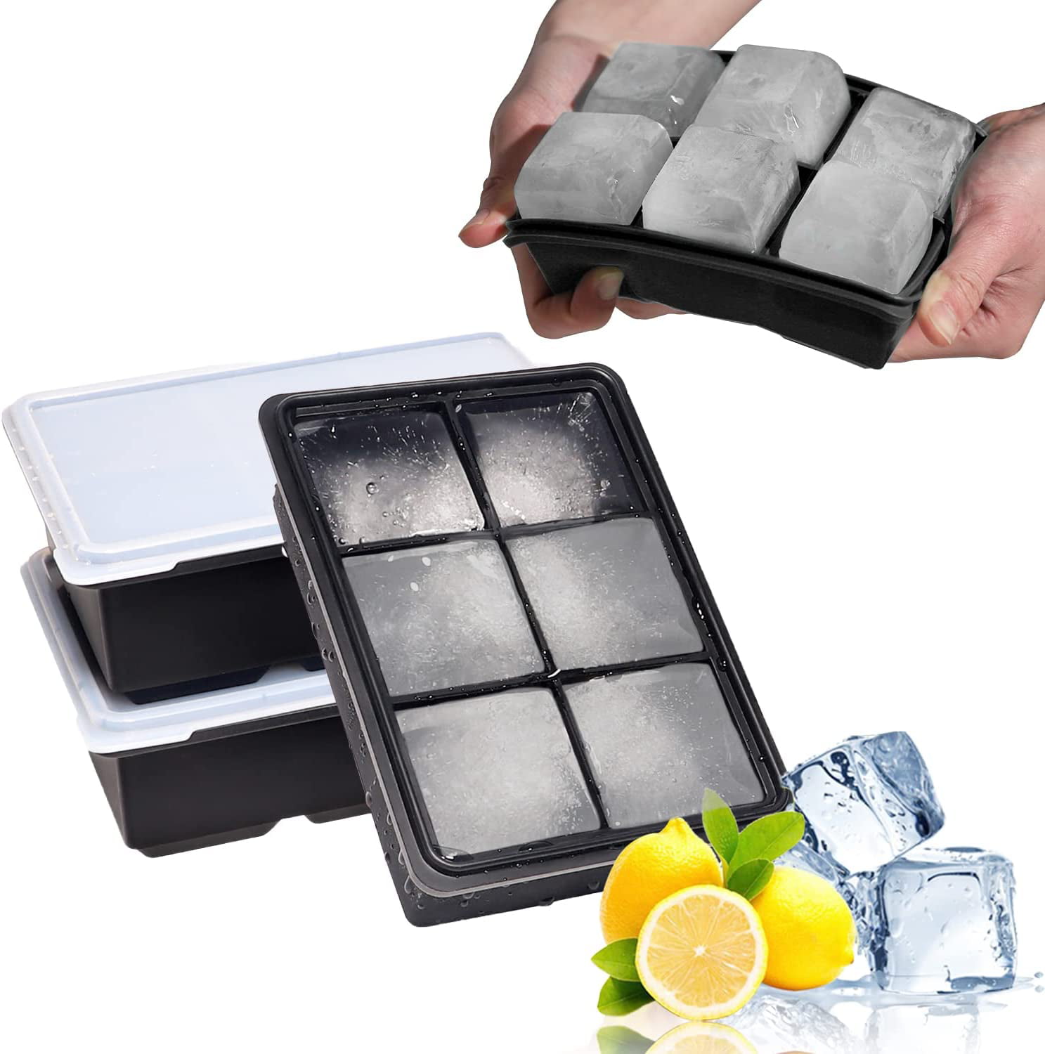 3 pieces XXL ice cube mold, 18-compartment silicone ice cube tray