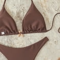thumbnail image 6 of Women's Halter Bikini Sets Beads Tie Side Solid Triangle Thong Swimsuit Two Piece Cheeky Bathing Suits (Brown,S), 6 of 8