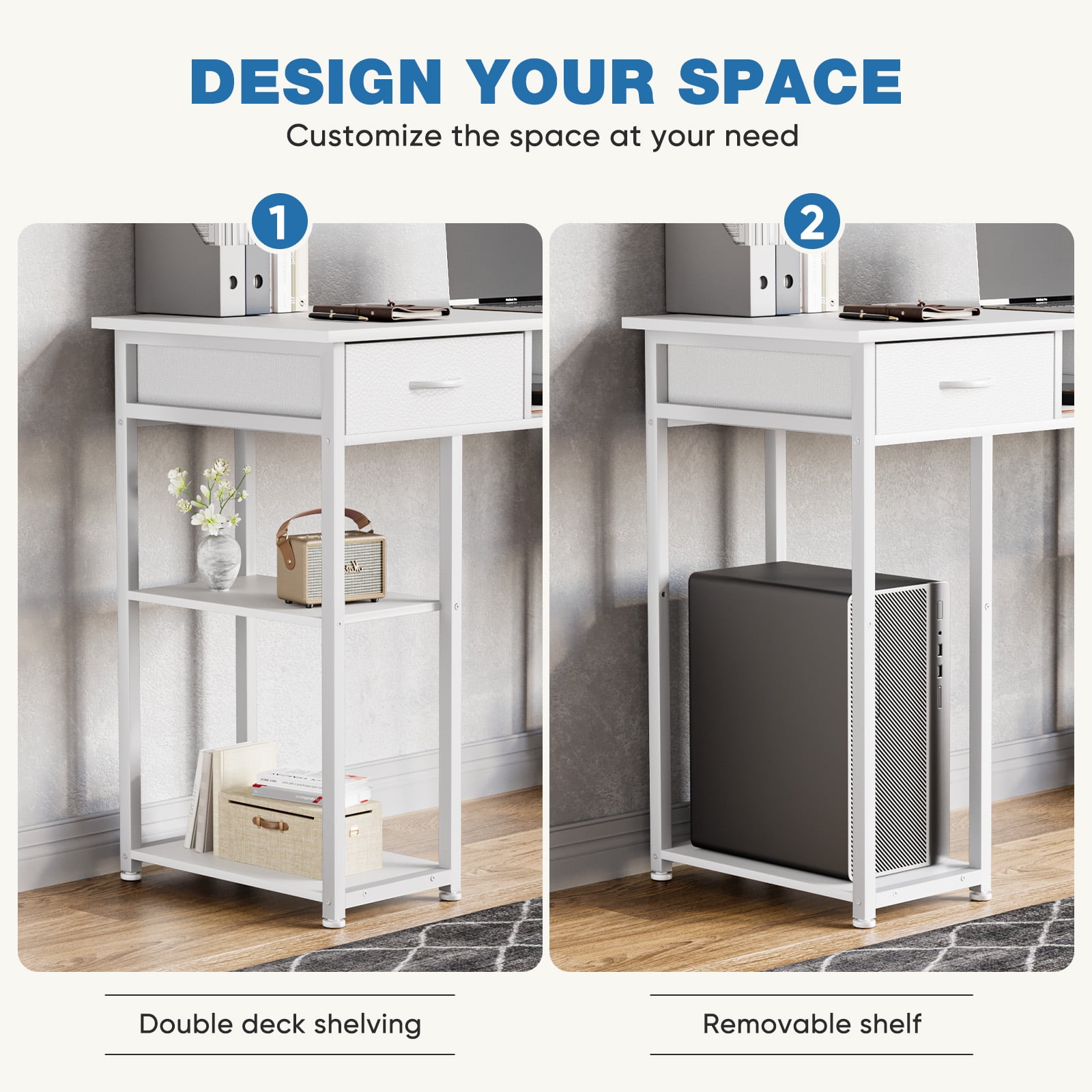 Aukfa Computer Desk with Storage Drawer, Wood Student Writing Desk for Small Space Home,White