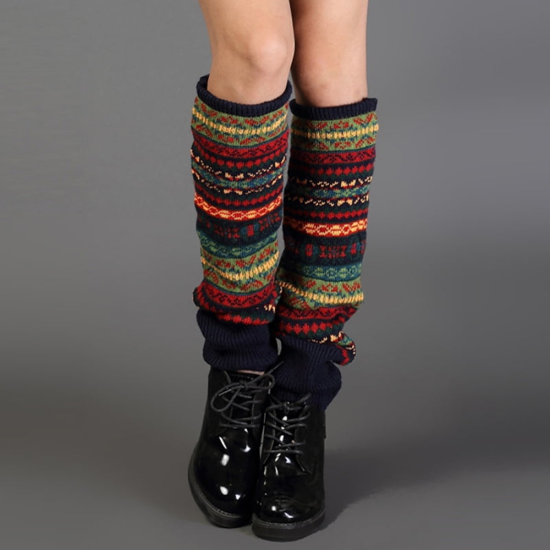 New Women Ladies Bohemian Crochet Knit Leg Warmers Knee Thicken Legging Socks 