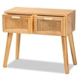 thumbnail image 3 of Baxton Studio Falan Mid-Century Modern Oak Brown Finished Wood 2-Drawer Console Table with Rattan,Wholesale Interiors, 3 of 10