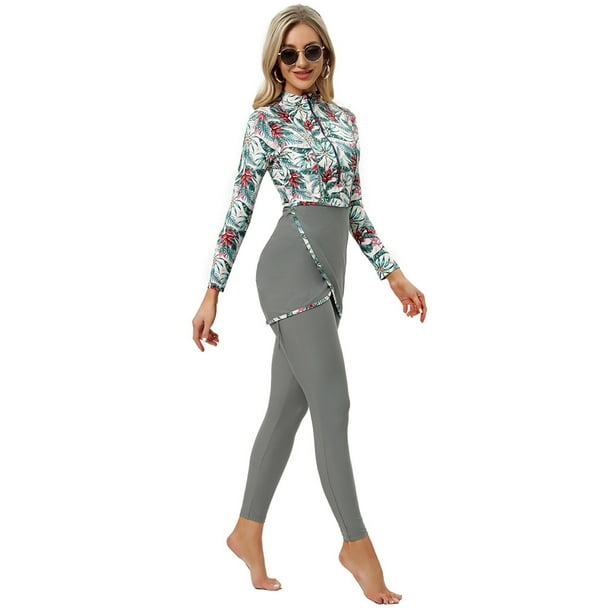 Traje de baño musulmán para mujer, hiyab de retales modesto, traje de baño deportivo de manga larga, 3 uds., traje de baño islámico Burkinis Tan Jianjun unisex